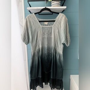 Holding Horses Anthropologie Ombré Green/Blue Embroidered Dress - Size XS